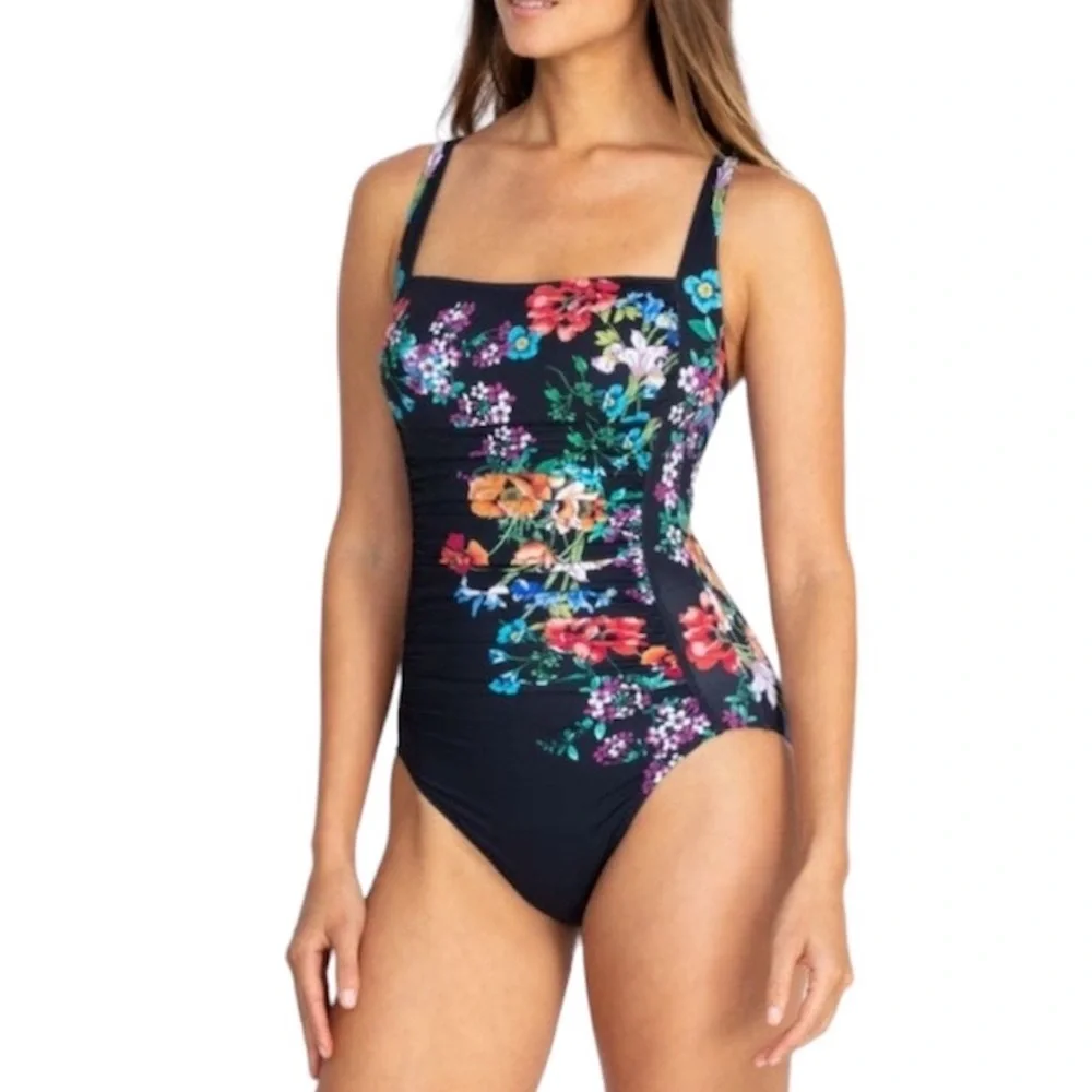 JOHNNY WAS Fay Floral Boho Black One Piece Swimsuit NEW Size XS